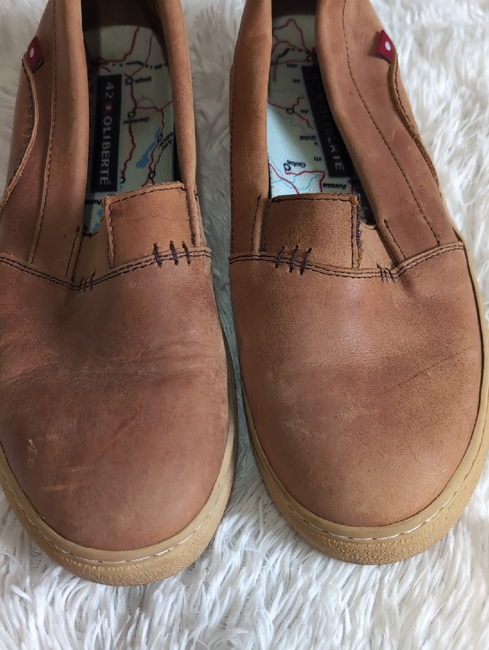Oliberté Tan Leather Slip On Loafers with Map Print Sole Made In Africa 42/9 - Picture 3 of 8